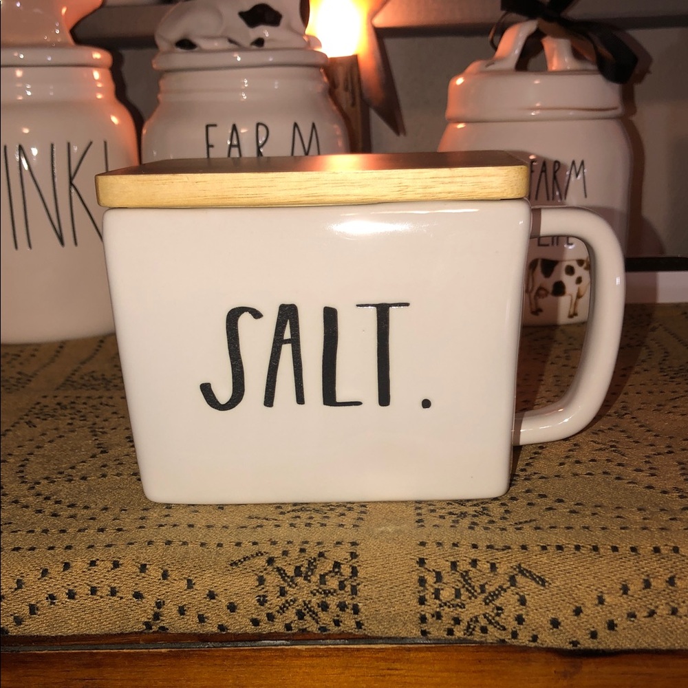Rae Dunn SALT Large Salt Cellar with Wood Lid - Picture 1 of 11